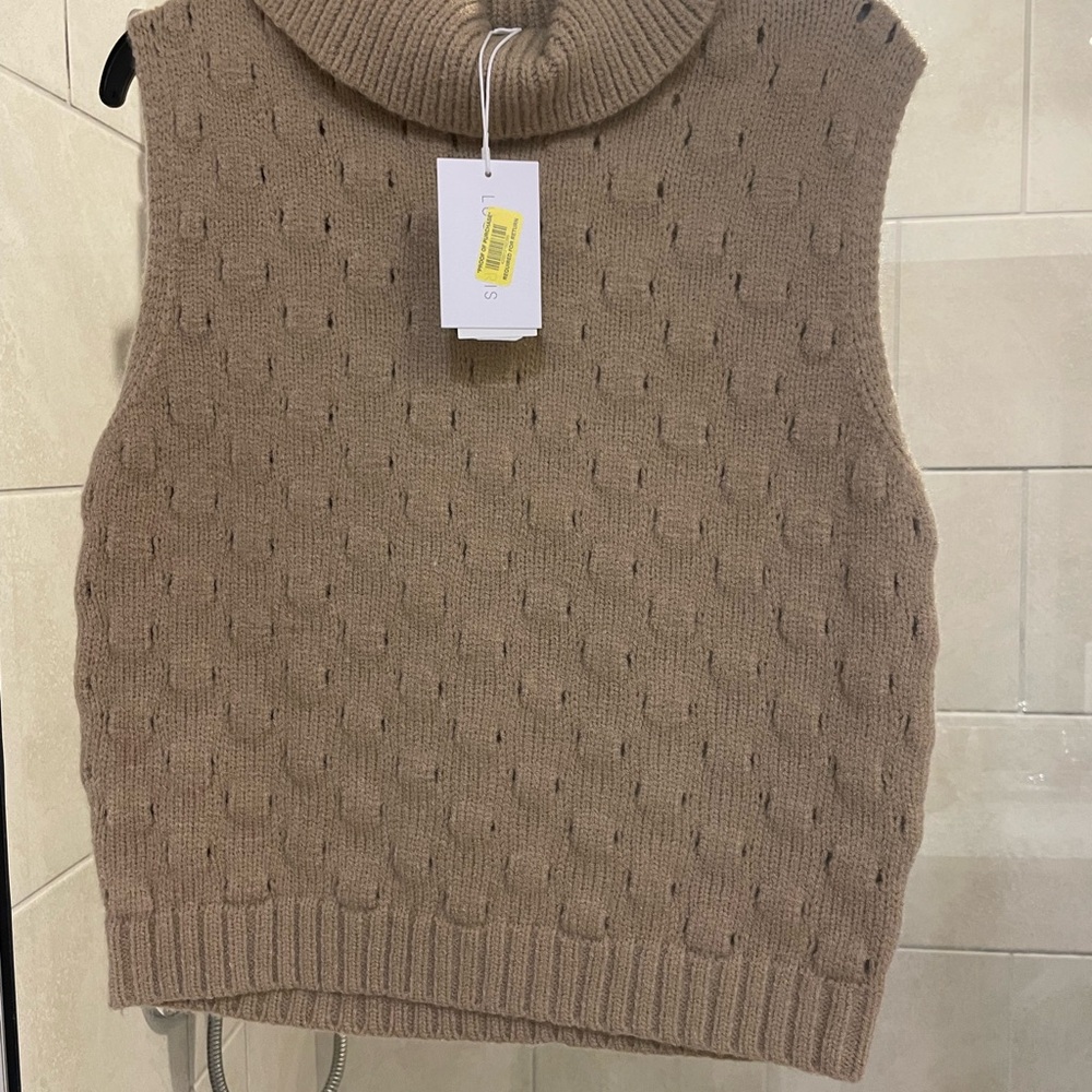 Lucy Paris Sleeveless Turtleneck Knit Sweater Vest - Taupe